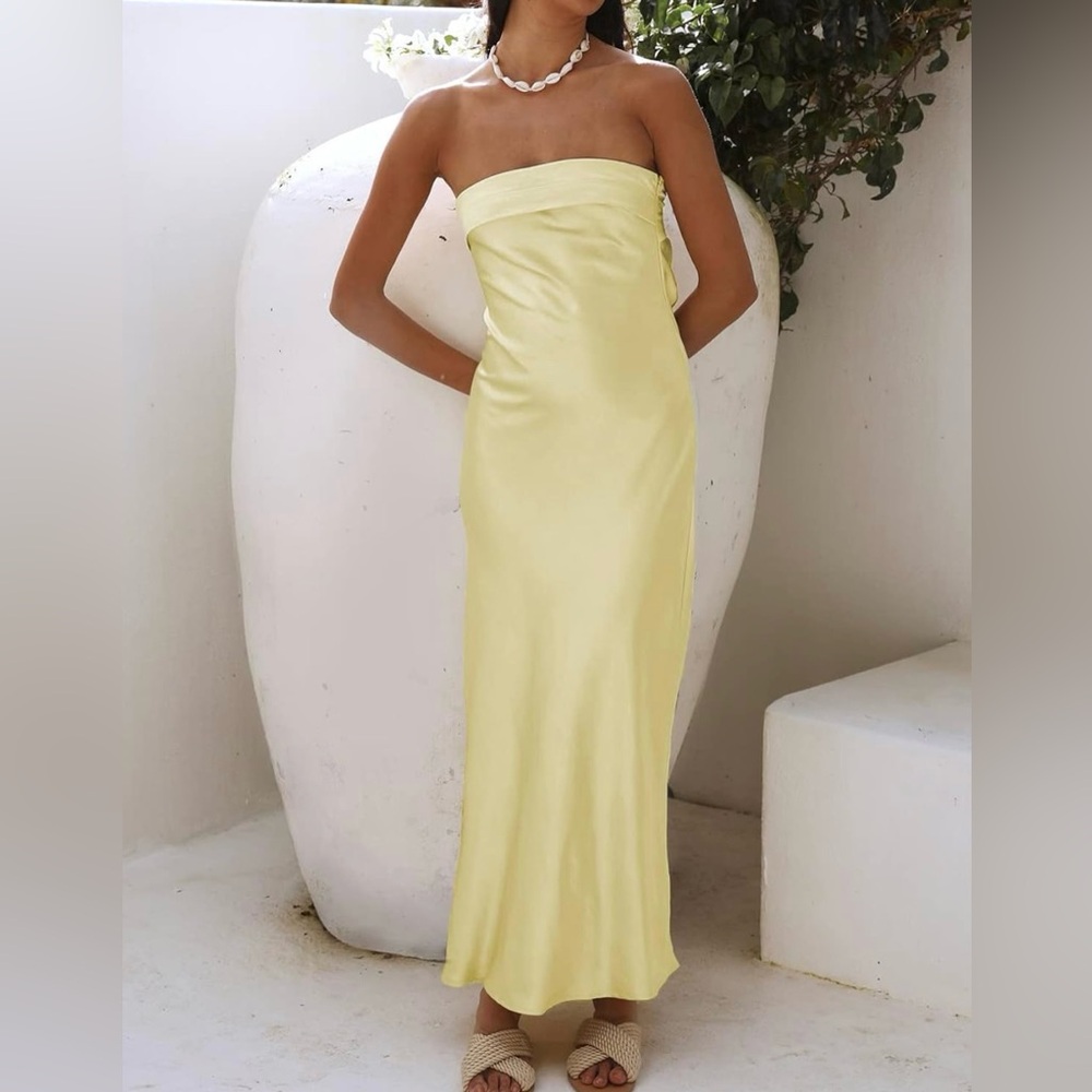 NWT Satin Strapless Pale Yellow Dress